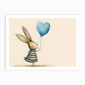 Bunny With Heart Balloon Kids and Nursery Art Print