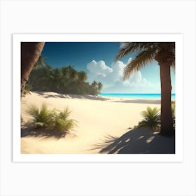 Palm Trees Lining The Sandy Beach Scene Art Print