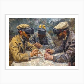 Cezanne's Card Players Enter the Virtual Realm: A Modern Gaming Lounge Art Print