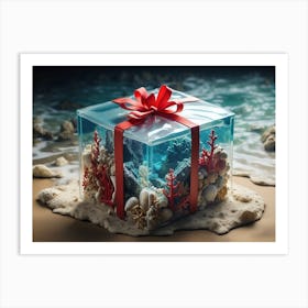 Gift Box On The Beach Art Print