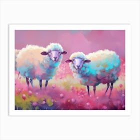 Sheep In The pink field Art Print