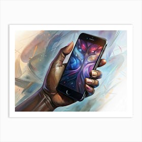 Hand Holding Smartphone With Abstract Design Art Print