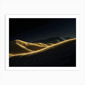 An Abstract Image Of Golden Mountains Against A Dark Background With A Starry Sky, Creating A Sense Of Mystery And Wonder Art Print