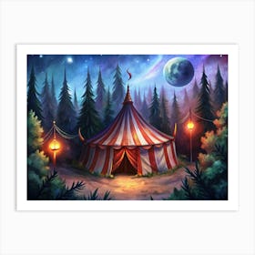 Big Top Circus Tent In A Dark Forest Art Print