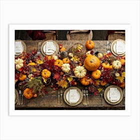 An Autumn Harvest Table Spanning Old Rustic Wooden Planks Teeming Under The Weight Of Vibrant Fre Art Print