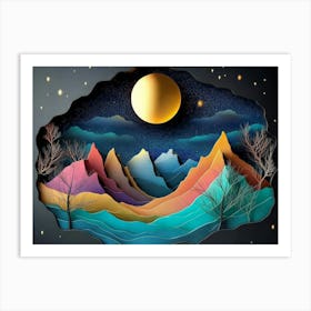 Night Sky With Mountains 1 Art Print