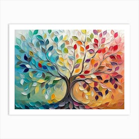 3d Abstract Multicolored Tree with Hanging Branches Art Print