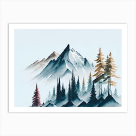 Mountain And Forest In Minimalist Watercolor Horizontal Composition 433 Art Print