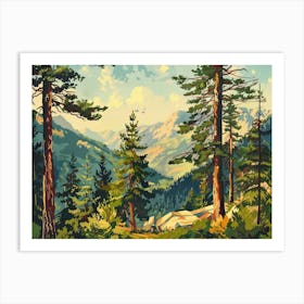 Retro Wooded Pines 1 Art Print