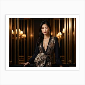 Elegant Asian Woman Clad In High End Attire Strikes A Pose Seamlessly Blending With The Affluent A (3) Art Print