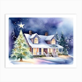 Watercolor Christmas House Art Print