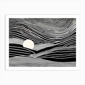 Ephemeral Echoes Of Silence Linocut Black And White Painting Solid White Background Hand Drawn 664756977 Art Print