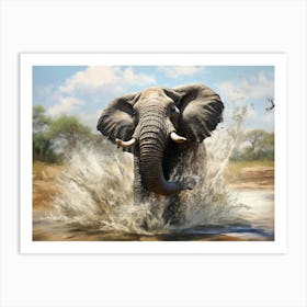 African Elephant In Water Realism2 Art Print