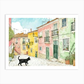 Lisbon, Portugal   Cat In Street Art Watercolour Painting 4 Art Print