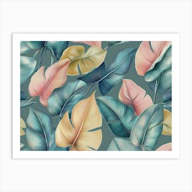 Tropical Exotic Luxury Seamless Pattern With Pastel Color Banana Leaves Palm Colocasia Hand Drawn 3d 1 Art Print