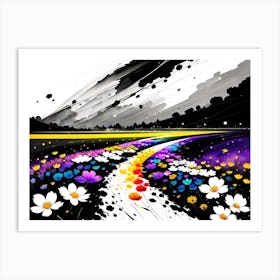 Flowers On The Road Art Print