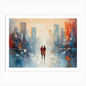 Two People Walking In The City Art Print