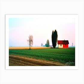 Countryside Life - Red House In The Field Art Print