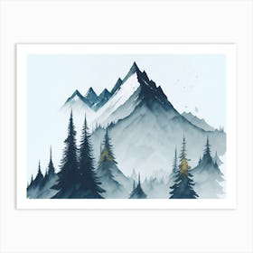 Mountain And Forest In Minimalist Watercolor Horizontal Composition 382 Art Print