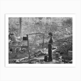 Indian Boy And Cooking Arrangement, Blueberry Camp Near Little Fork, Minnesota By Russell Lee Art Print