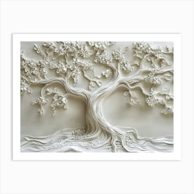 3d White Tree Carved in Stone Art Print