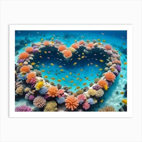 Underwater Scene With A Heart Shaped Opening In The Coral Reef, Surrounded By Colorful Fish And Coral Art Print