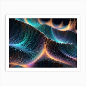 Abstract Swirling Lines With Colorful, Glowing Highlights On A Dark Background, Reminiscent Of Cosmic Or Galactic Phenomena Art Print