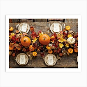 An Autumn Harvest Table Spanning Old Rustic Wooden Planks Teeming Under The Weight Of Vibrant Fre (3) Art Print