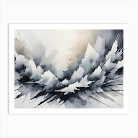 An Abstract Explosion Of Black, White, And Beige Hues, Resembling Ink In Water Or A Dynamic Burst Of Energy Art Print