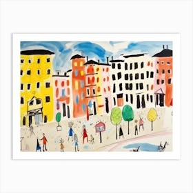 Milan Italy Cute Watercolour Illustration 3 Art Print