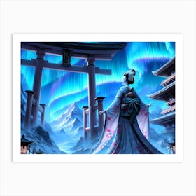 Geisha by A Gate In Kimono Art Print