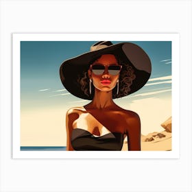 Illustration of an African American woman at the beach 130 Art Print