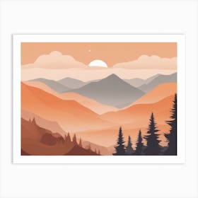 Misty mountains horizontal background in orange tone 142 Art Print