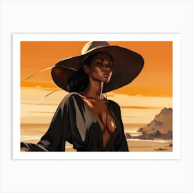Illustration of an African American woman at the beach 62 Art Print