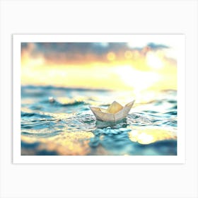 Paper Boat In The Sea Art Print