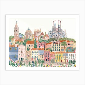 Barcelona Landmarks Painting Landscape Art Print