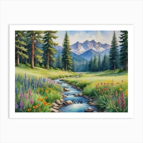 The Peaceful Pathway Mountain Stream Art Print