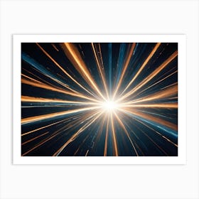 Abstract Image Of A Starburst With Golden And Blue Lines Radiating Outwards, Representing A Burst Of Energy Or Light Art Print