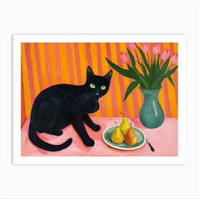 Black Cat With Pears 2 Art Print