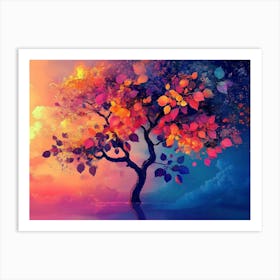 Elegant Colorful Tree With Colorful Leaves Illustration Background 1 Art Print