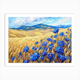 Blue Flowers In A Field 1 Art Print