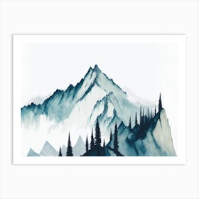 Mountain And Forest In Minimalist Watercolor Horizontal Composition 346 Art Print