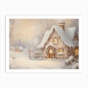 Winter Christmas Cottage Art Print