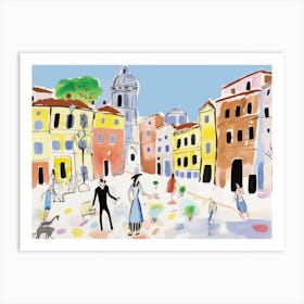 Ferrara Italy Cute Watercolour Illustration 2 Art Print