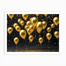 A Collection Of Golden Balloons And Confetti Floating On A Dark Background, Creating A Celebratory And Joyful Mood Art Print