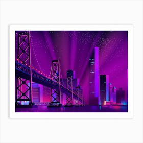 Cityscape At Night - Synthwave Neon City 2 Art Print