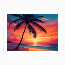 A Tranquil Beach At Sunset Horizontal Illustration 10 Art Print