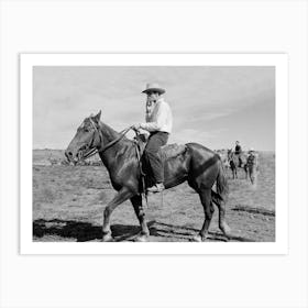 Cowboy Riding A Horse, Western Aesthetic, Vintage Black and White Old Photo Art Print