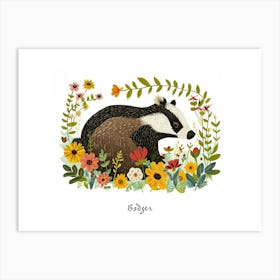 Little Floral Badger 3 Poster Art Print
