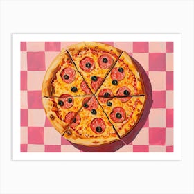 Pizza With Olives Pink Checkerboard 4 Art Print